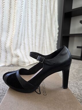 Clarks Black Mary Jane Block Heel Pumps